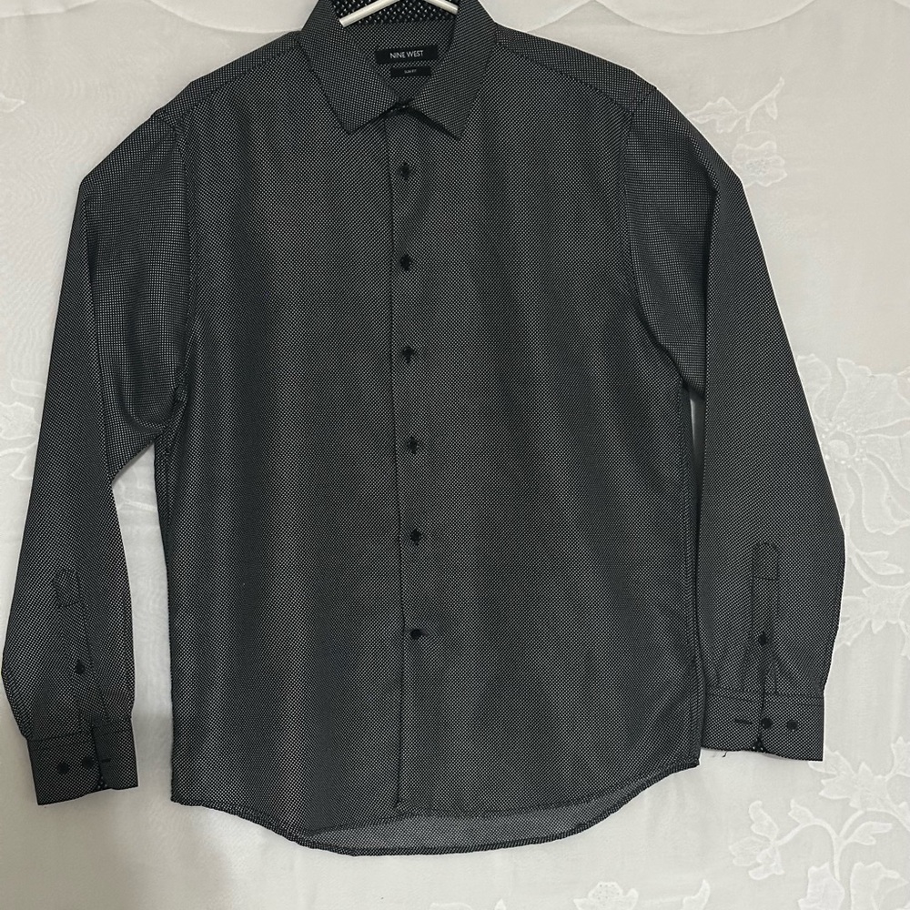 Nine West Grey Long Sleeve, Officewear, Button Down, Dress Shirt